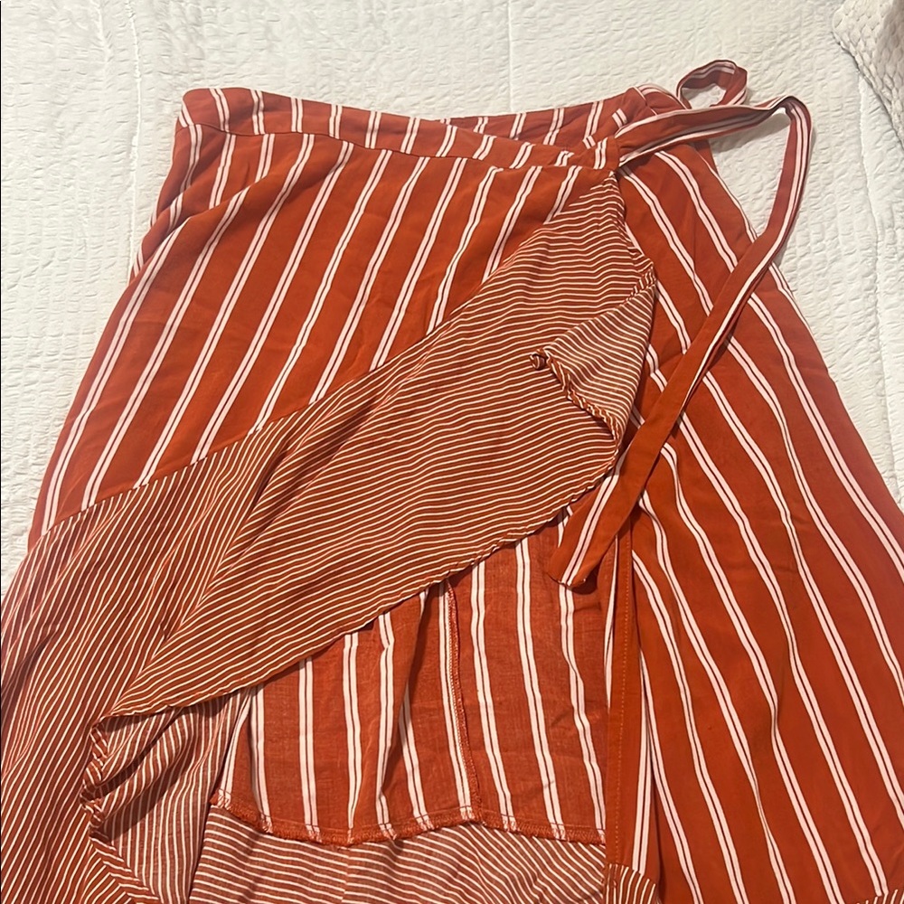 Bionica White and Orange Midi Wrap Skirt Casual